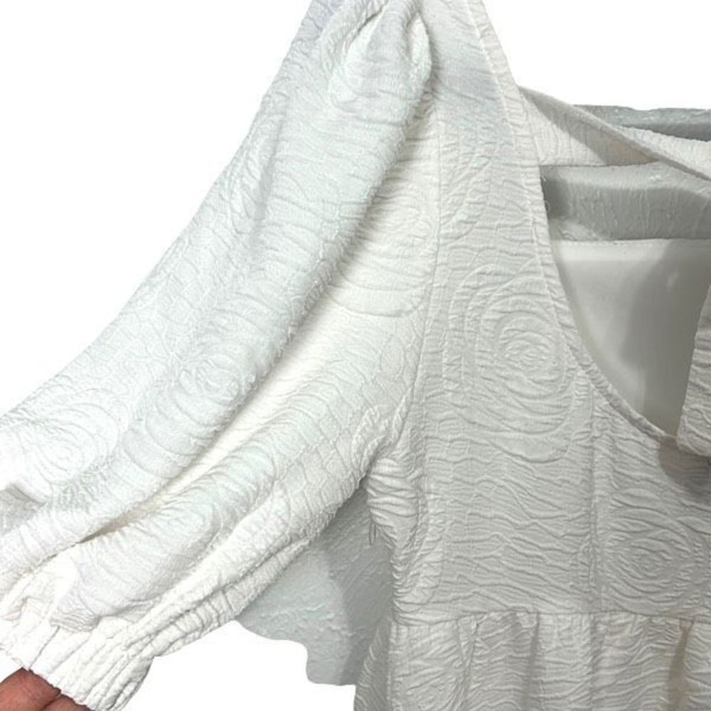Aura Women's Puff Sleeve Square Neck Floral Empire Cut Mini Dress White Size S - Picture 7 of 7